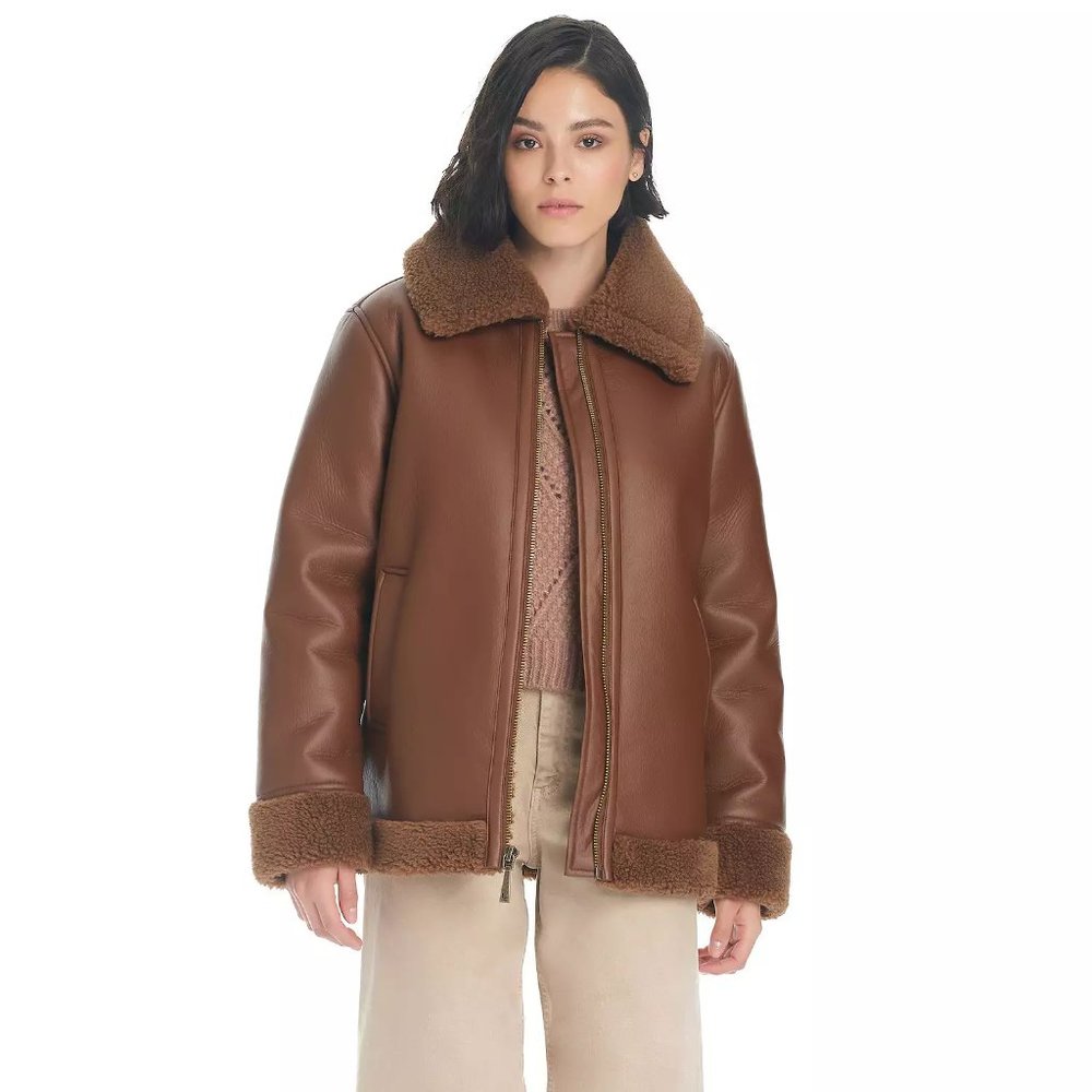 Koolaburra by UGG Motorcycle Shearling Jacket, Brown - Picture 3 of 8
